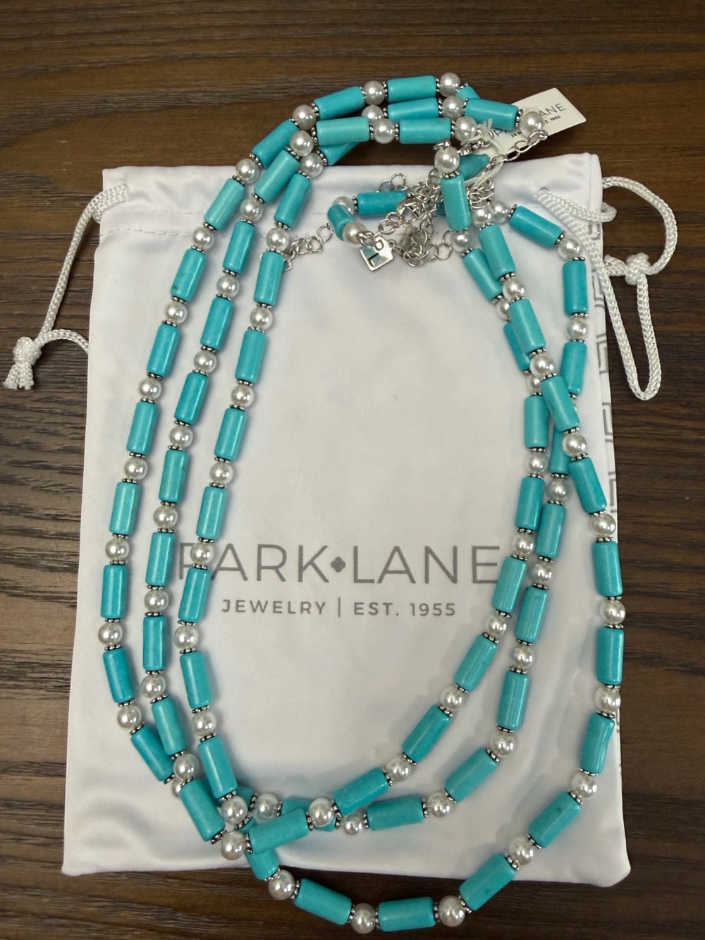 Park Lane Turquoise and Silver Three-Strand Beaded Tide Necklace